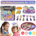 13Pcs Pretend Cooking Playset with Pot, Pan, Cooking Utensils and Play Food I170863