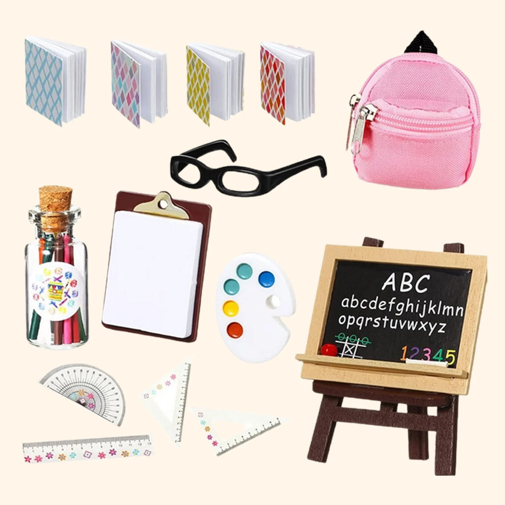 Plastic Dollhouse Mini Simulation School Bag Combination Kit Q932