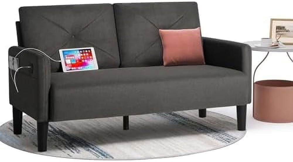 56" Tufted 2 Seater Loveseat Sofa with Charger Port & Pocket F5258