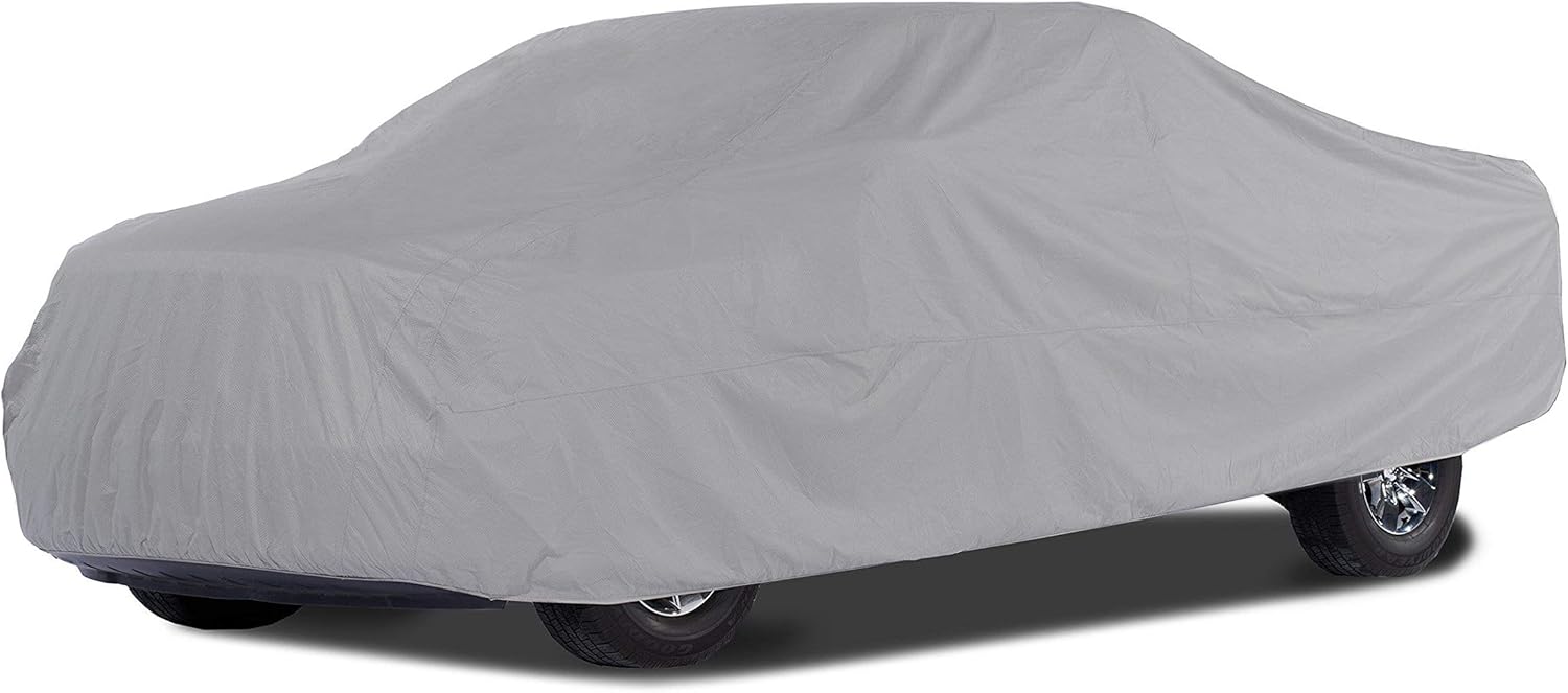 Grey 3-Layer Car Cover with Mesh Vent and Elastic Hem A580
