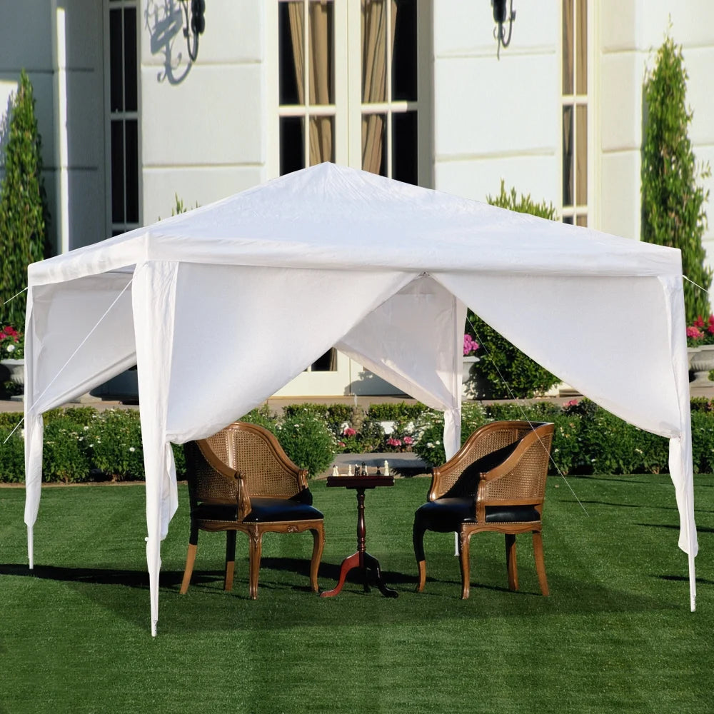 White 10x10ft Pop Up Canopy Tent with 4 Removable Side Walls Y89199