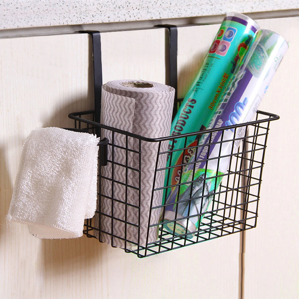 Over the Cabinet Door Organizer Set of 2, Black Grid Basket D172