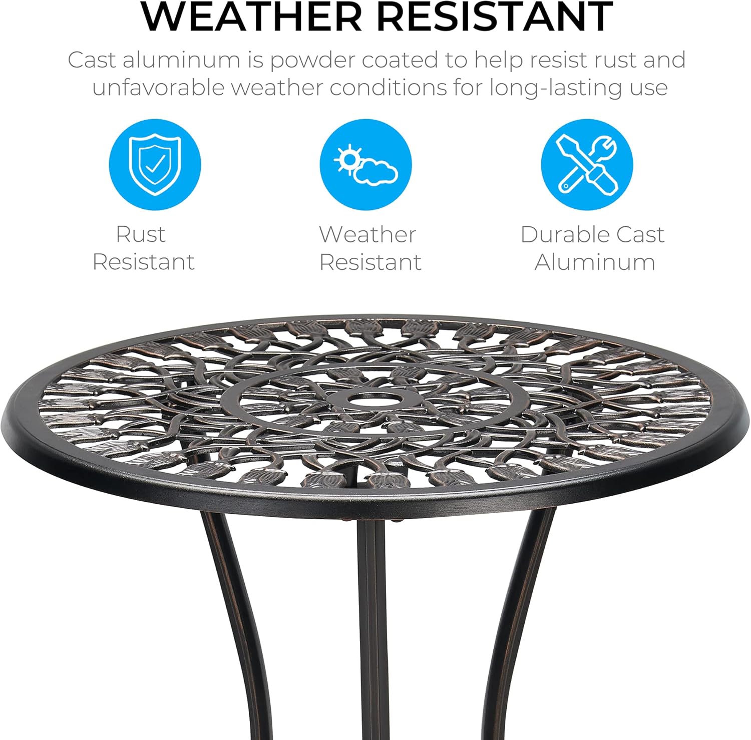 3-Piece Cast Aluminum Patio Bistro Set with Rust-Resistant Table and 2 Chairs W981