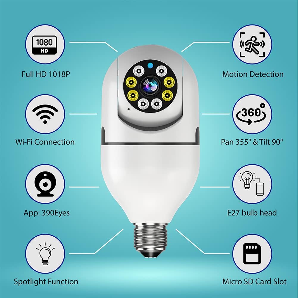 E27 1080P PTZ Smart Security Light Bulb Camera with 2.4GHz 5G WiFi J973031