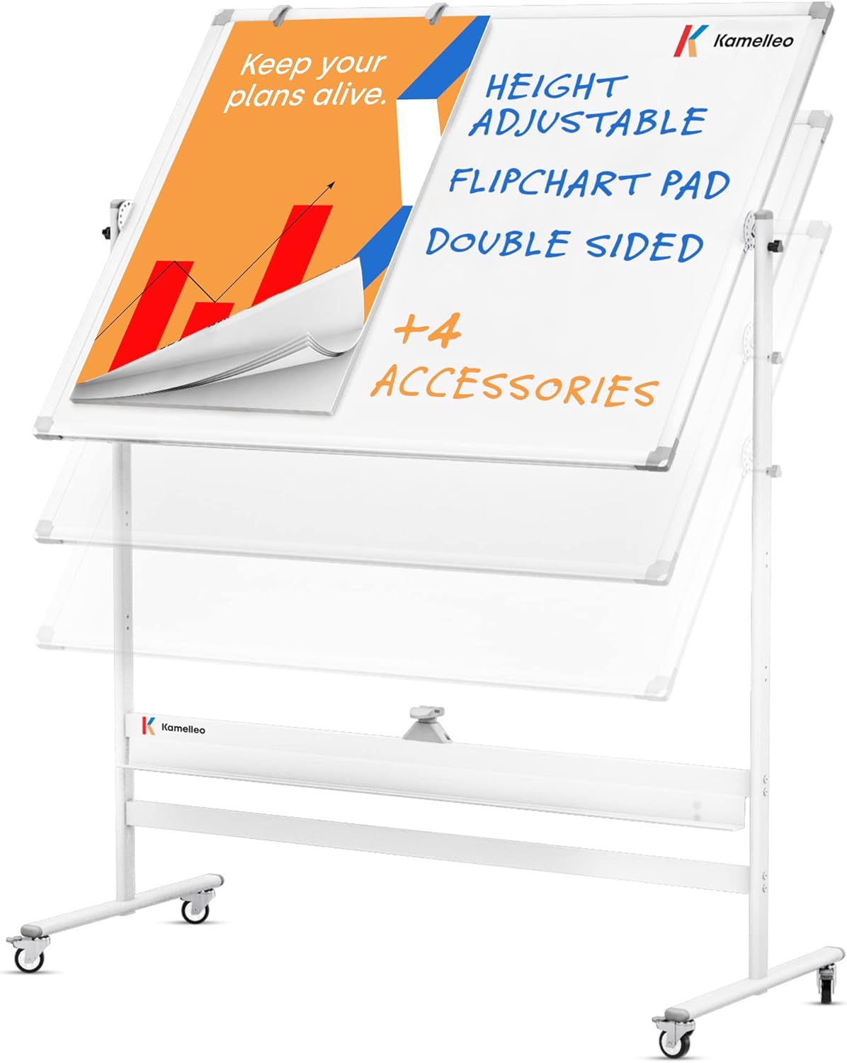 Magnetic Dry Erase White Board, Extra Large Rolling Whiteboard with Stand, Double Sided Adjustable Portable Easel I3925