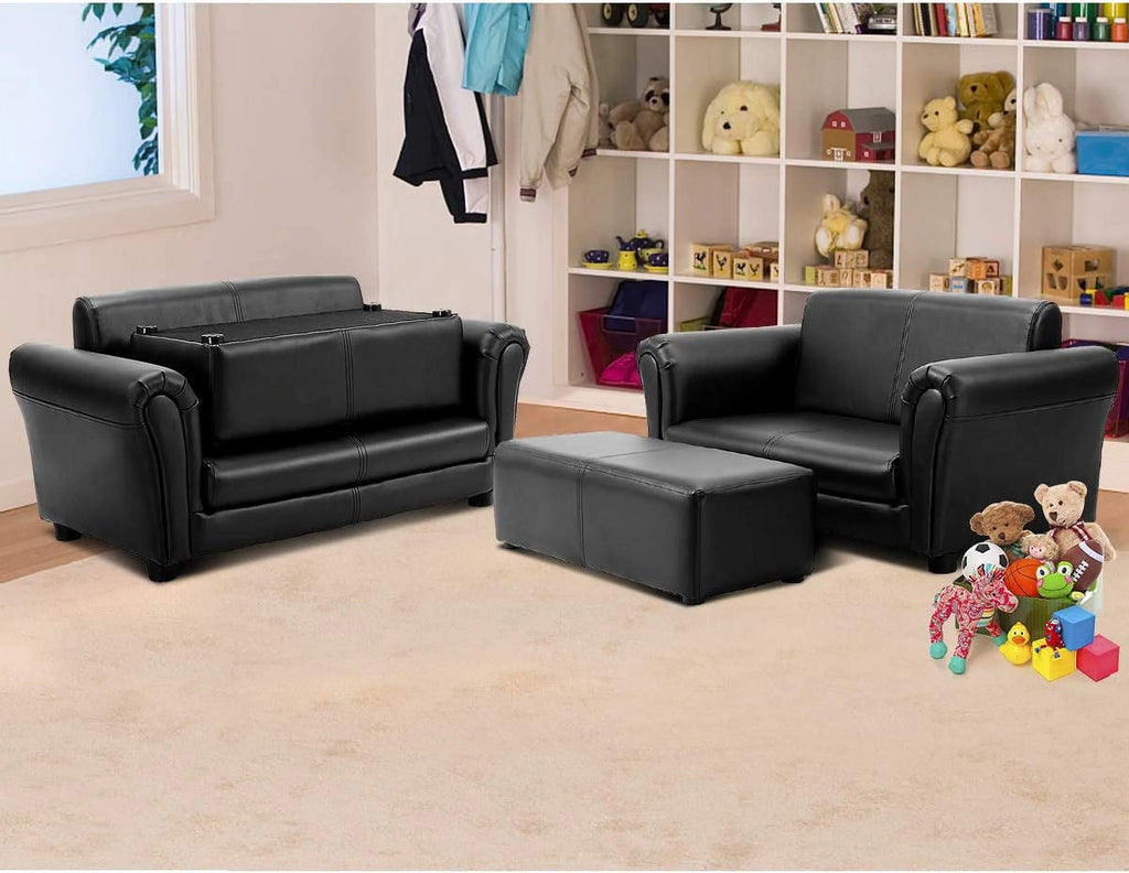 Black Upholstered Kids Sofa Set with Ottoman A13455