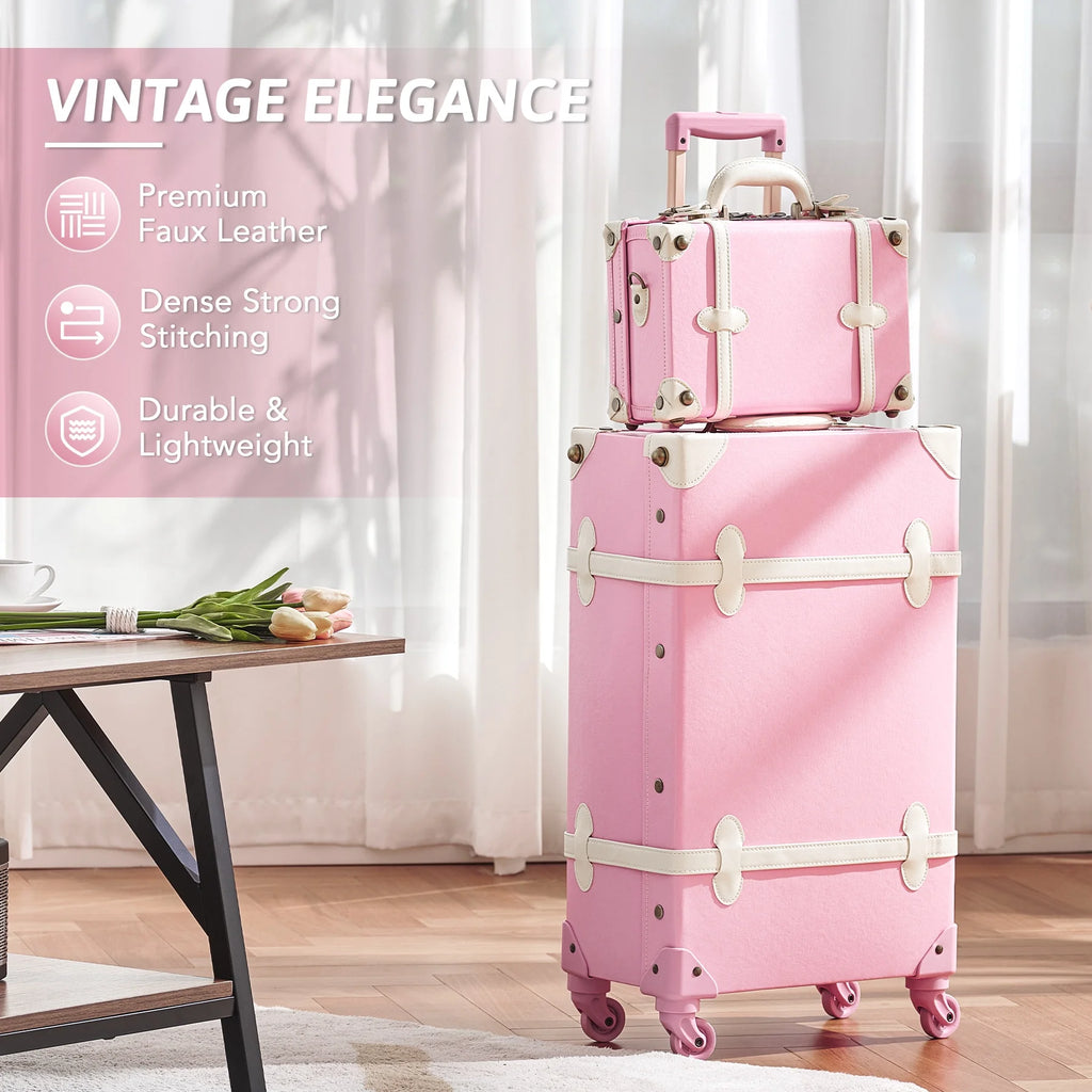 Vintage Hard Shell Suitcase Set with Spinner Wheels TSA Lock and Carry On Briefcase F800955