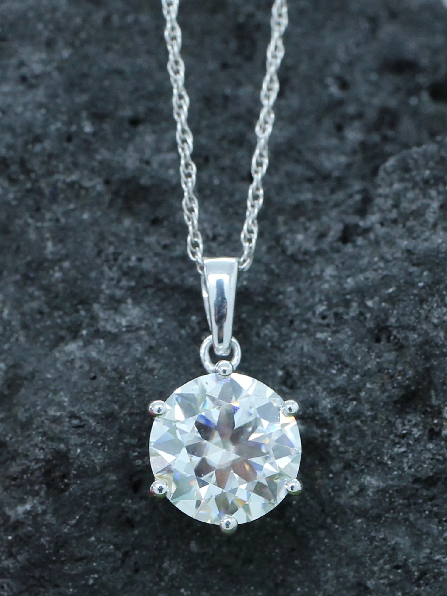 18K White Gold Over Sterling Silver Moissanite Pendant Necklace E932