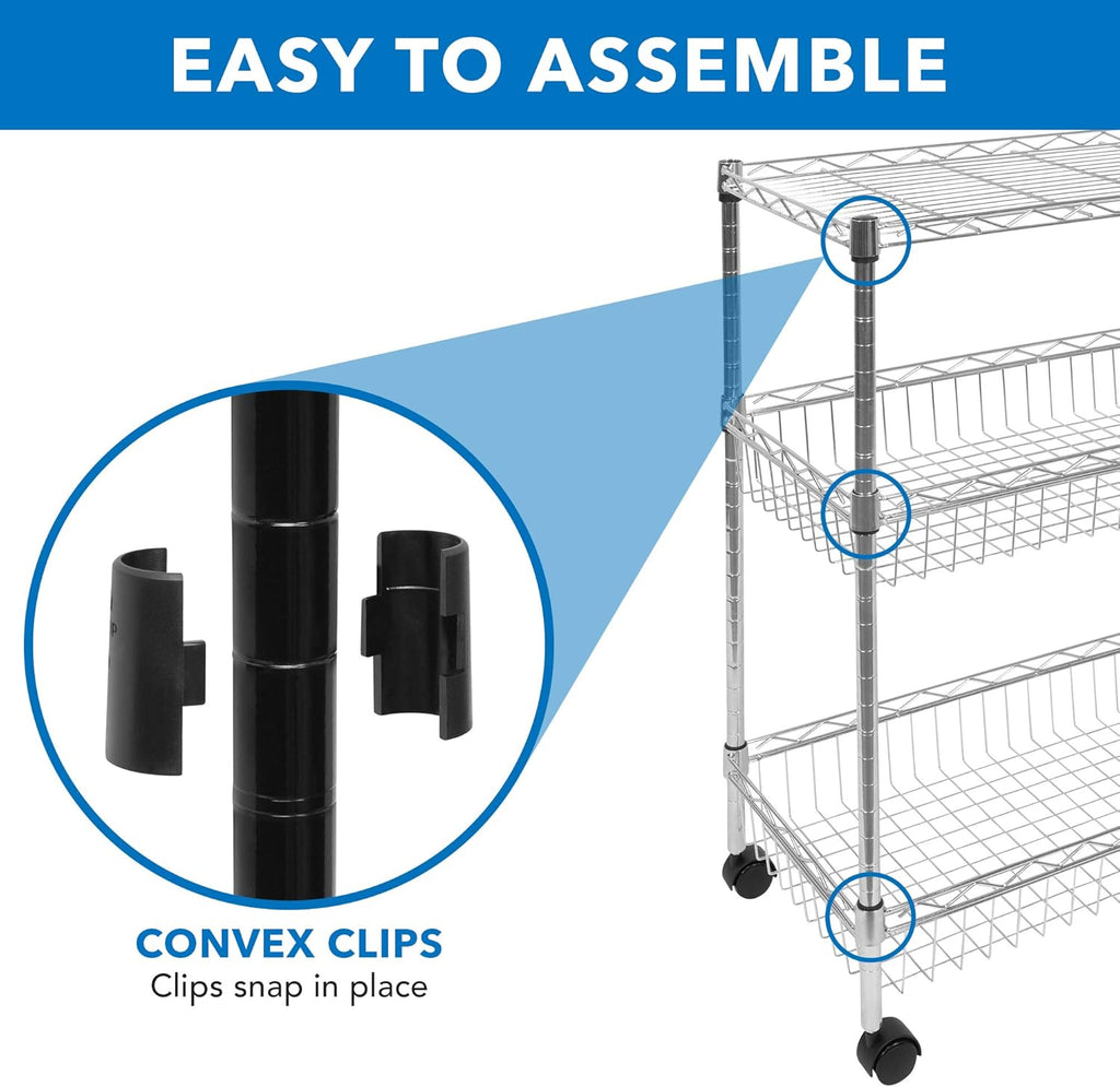 3-Tier Silver Metal Rolling Cart with Wheels B9733