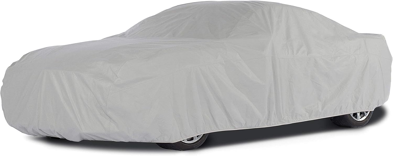 Grey 3-Layer Car Cover with Mesh Vent and Elastic Hem A580