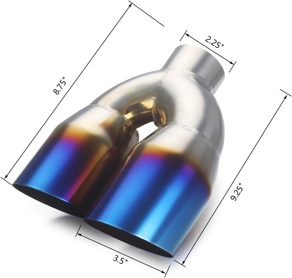 2.25 inch Inlet 3.5 inch Outlet Stainless Steel Angle Cut 2-Packs PVD Blue Exhaust Tip W8601