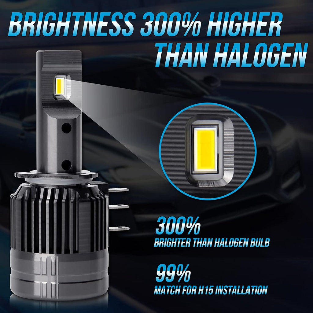 H15 LED Headlight Bulbs 60W 13200LM 6000K White Pack of 2 A315789