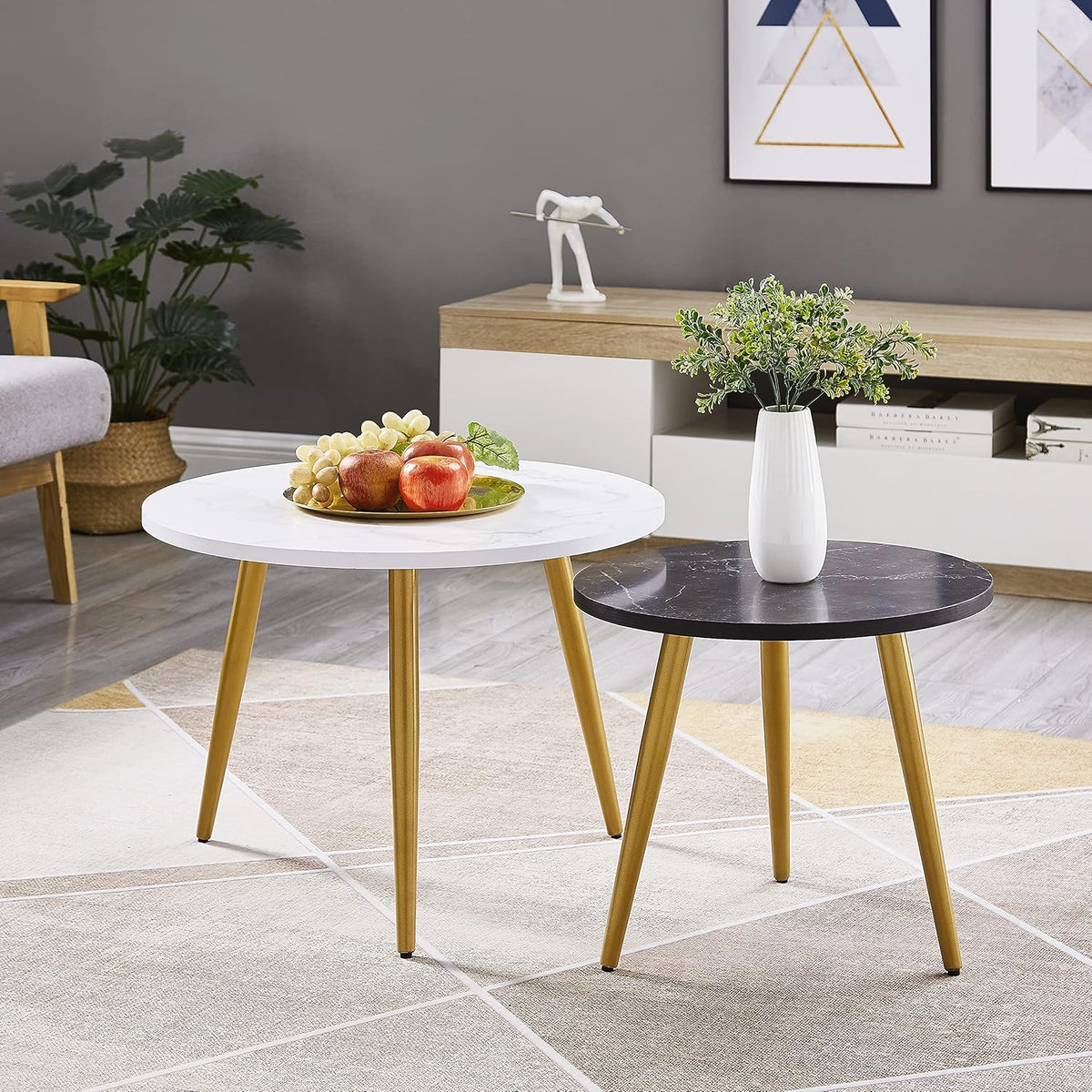 Nesting End Coffee Table Set of 2, White/Black Y84045