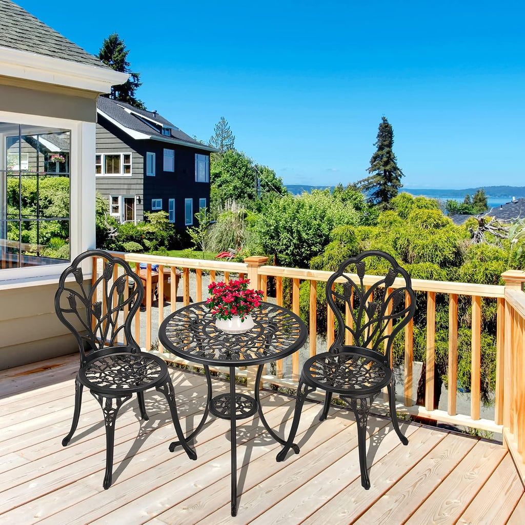 3-Piece Cast Aluminum Patio Bistro Set with Rust-Resistant Table and 2 Chairs W981