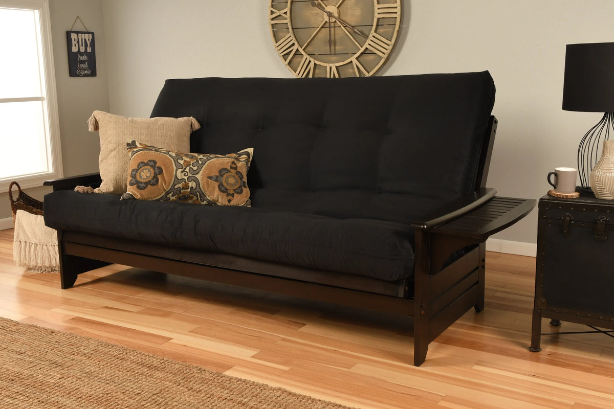 Queen Futon with Suede Fabric Mattress in Gray/Espresso P8353