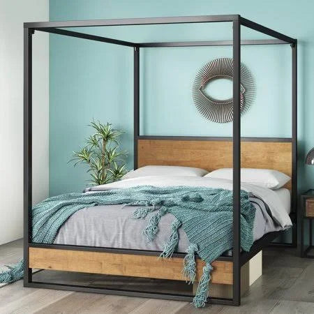 Twin Metal and Wood Canopy Platform Bed Frame P20397