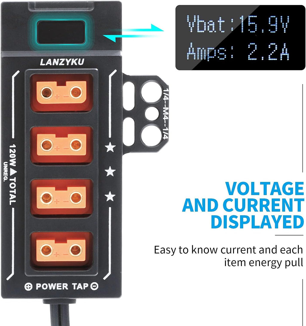 Compact 1x4 P-Tap Splitter with Voltage and Amps Display, Aluminum Alloy, Pack of 2 V757