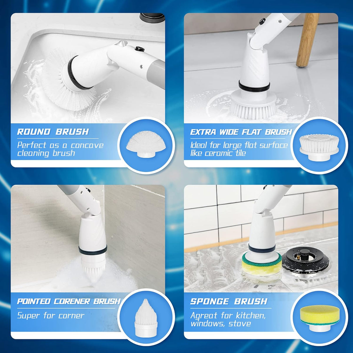 Cordless Electric Spin Scrubber with 4 Replaceable Brush Heads J95284