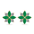Emerald and Diamond Flower Earrings in 10K Yellow Gold I154