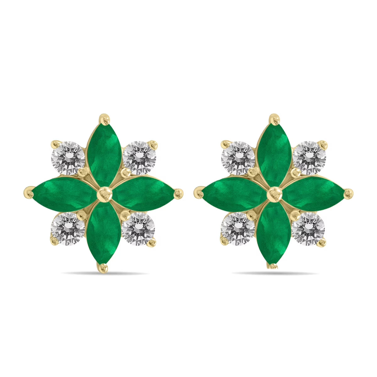 Emerald and Diamond Flower Earrings in 10K Yellow Gold I154