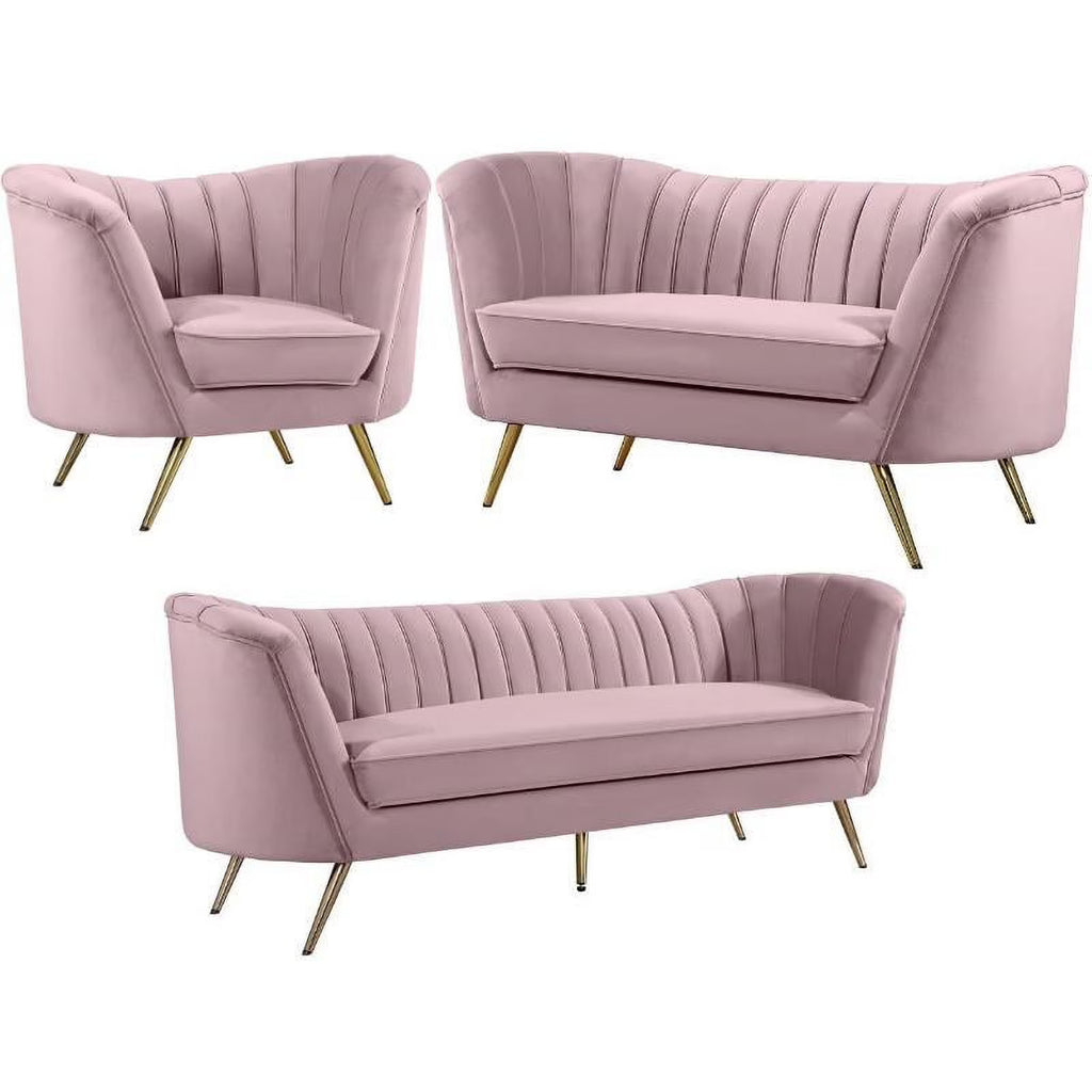 3-Piece Set with Accent Chair Loveseat and Sofa in Pink and Gold S131