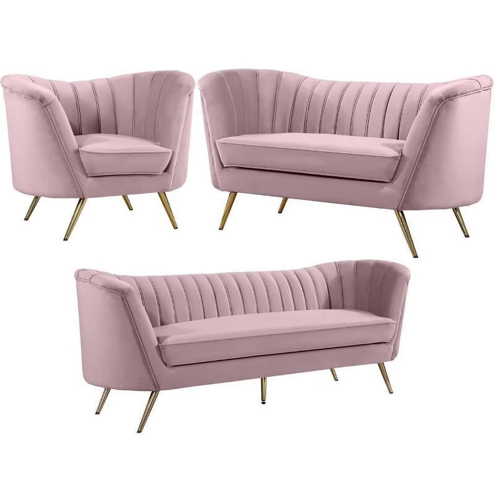 3-Piece Set with Accent Chair Loveseat and Sofa in Pink and Gold S131