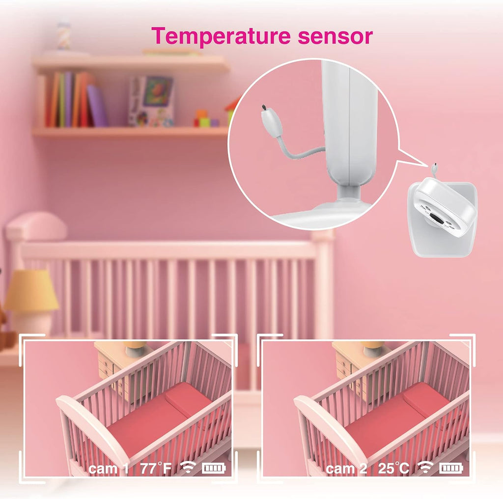 Video Baby Monitor with 2 Digital Cameras 1,000ft Range 2-Way Talk Temperature Display Day/Night Vision P3914
