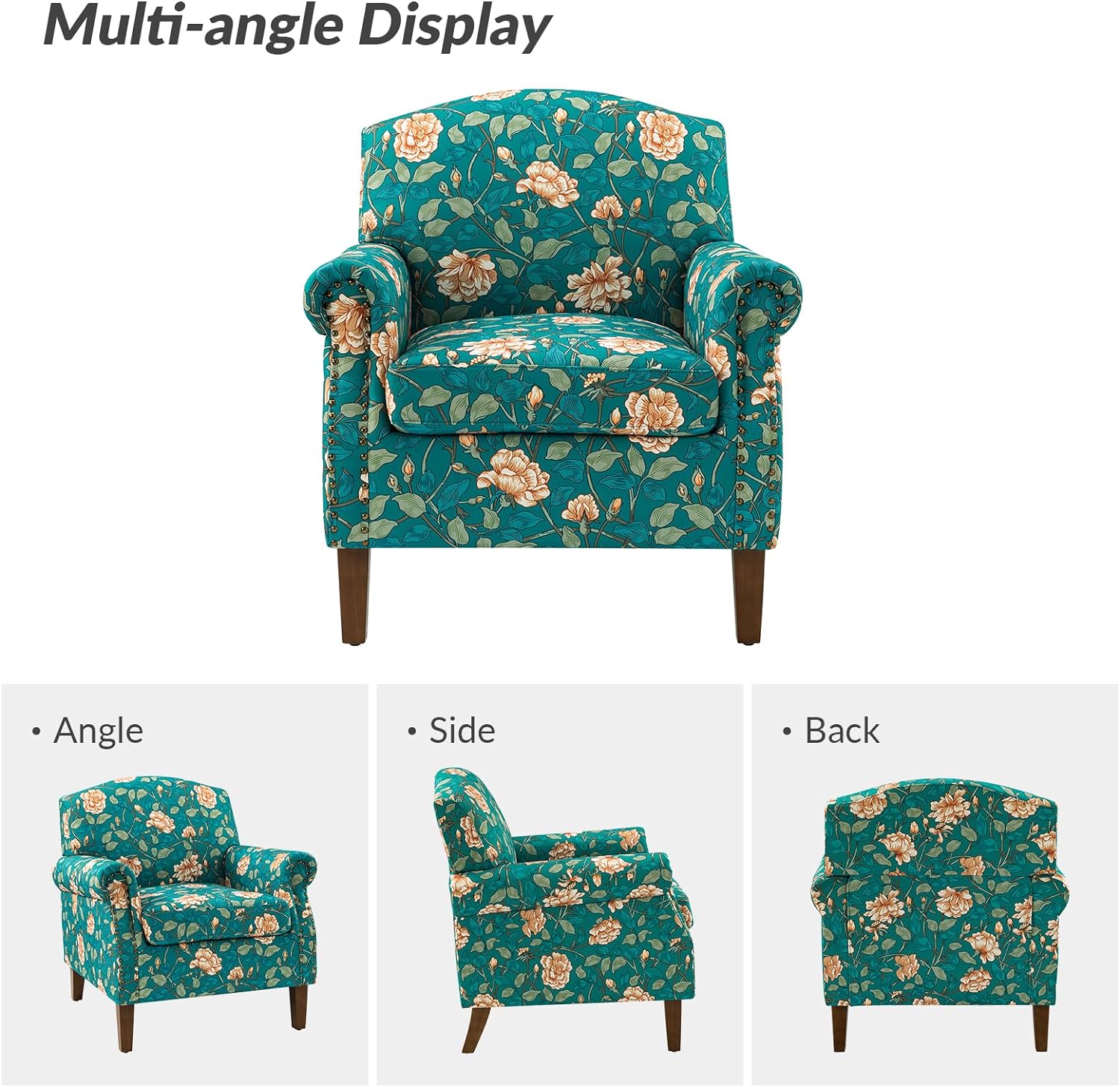 Teal Accent Chair with Wood Legs and Removable Cushion D8656