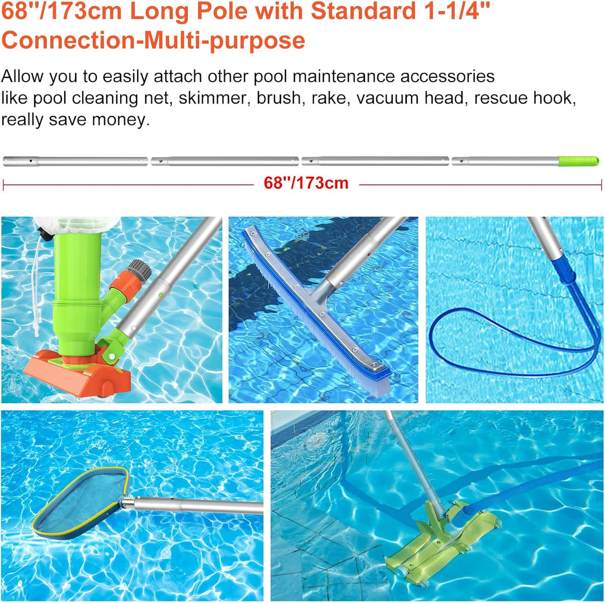 68 Portable Handheld Pool Vacuum Cleaner with 4 Section Poles D571