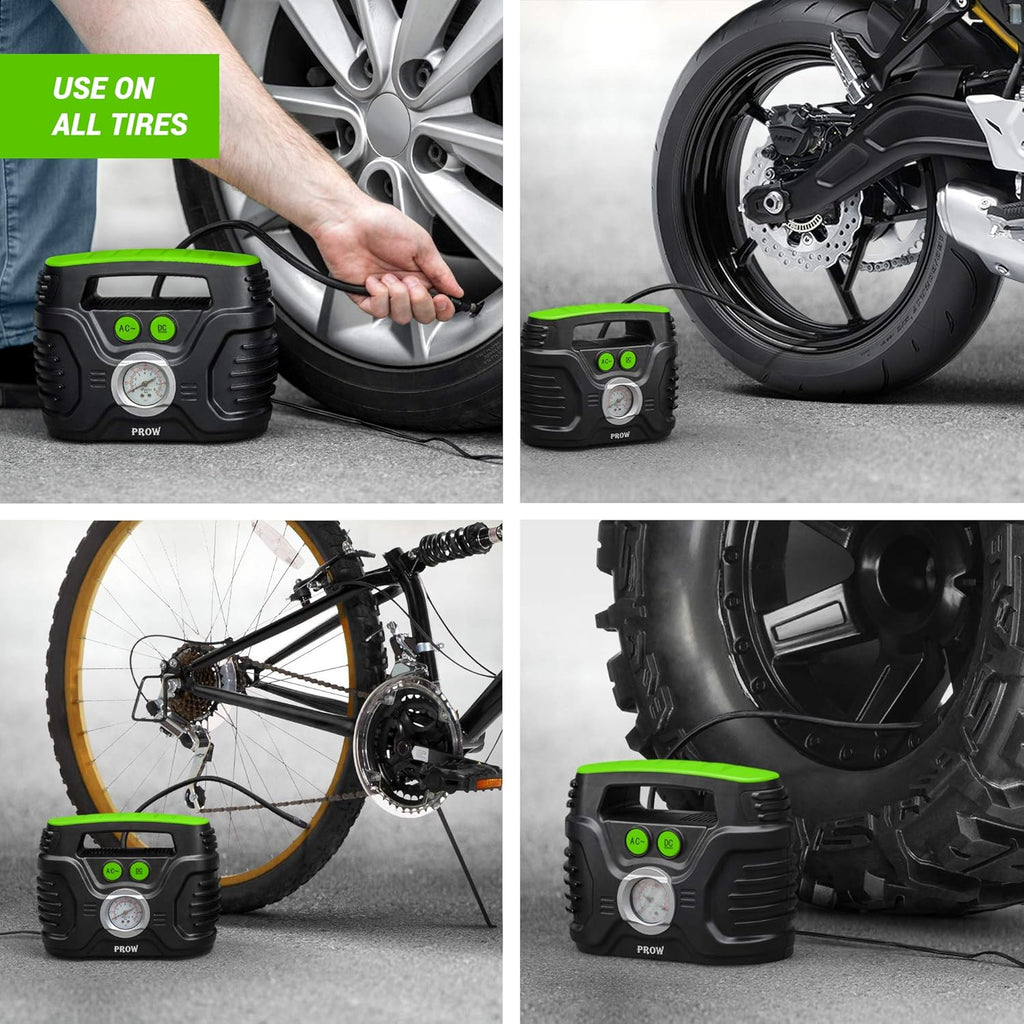 Portable Air Compressor Tire Inflator AC/DC Electric Pump with Analog Pressure Gauge N837031