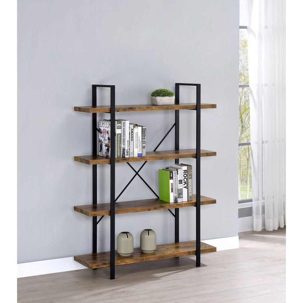 Antique Nutmeg and Black 4-Shelf Bookcase N3818