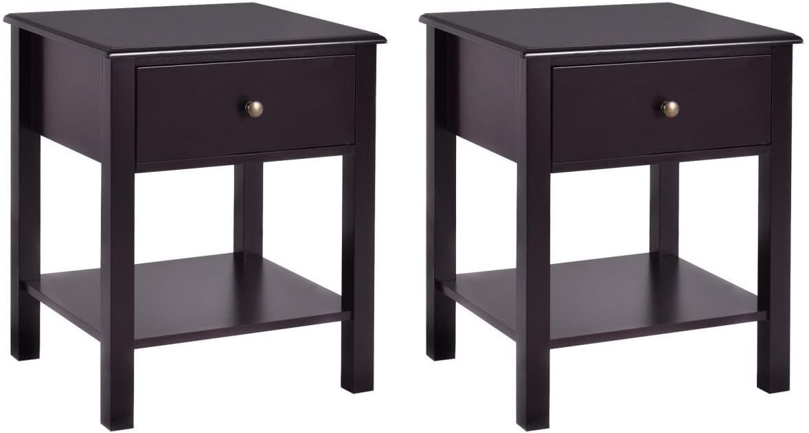 Brown Nightstand with Drawer and Shelf F546