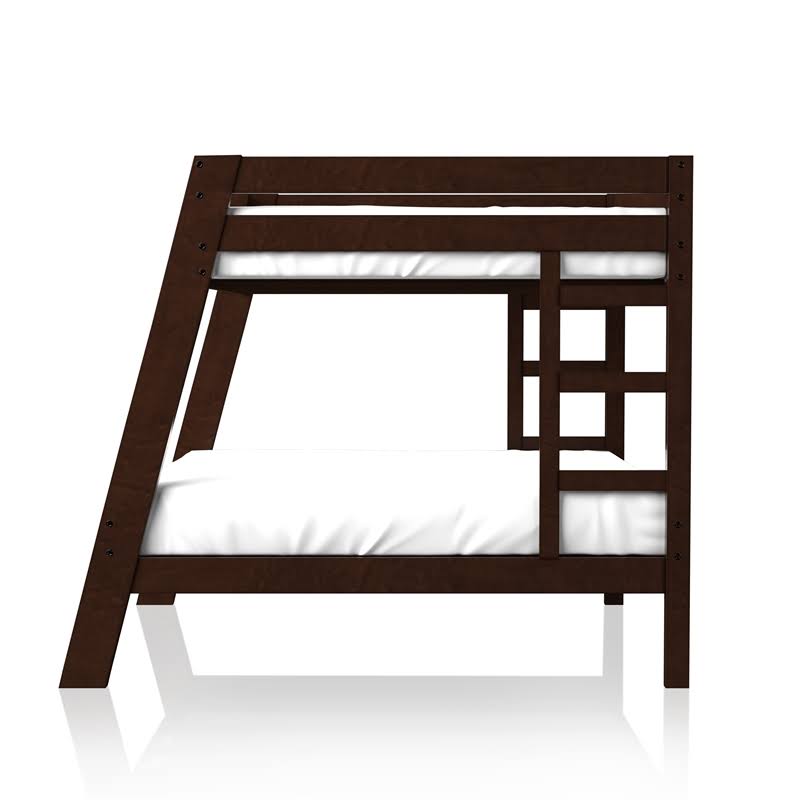 Dark Walnut Wood Twin Over Full Bunk Bed N2820