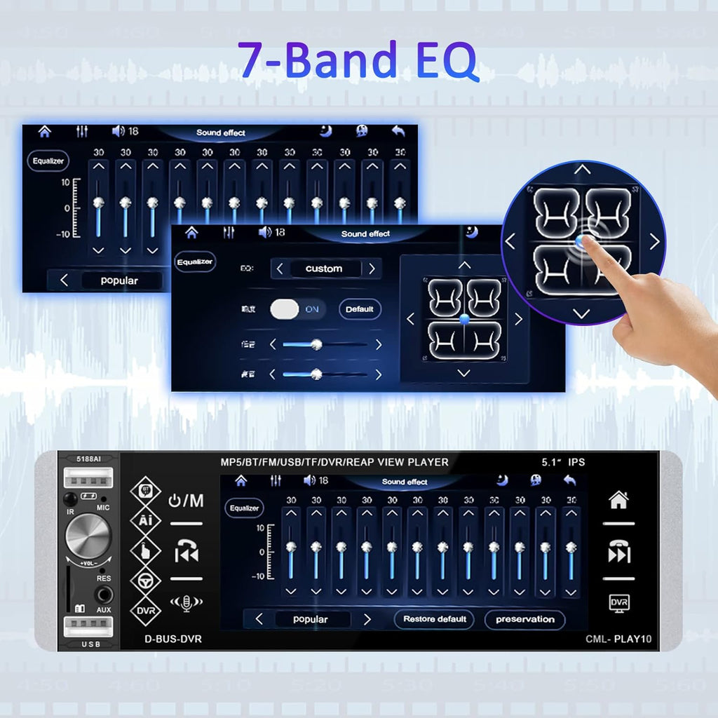 5.1 Inch HD Single Din Touchscreen Car Stereo with Bluetooth Backup Camera O924156