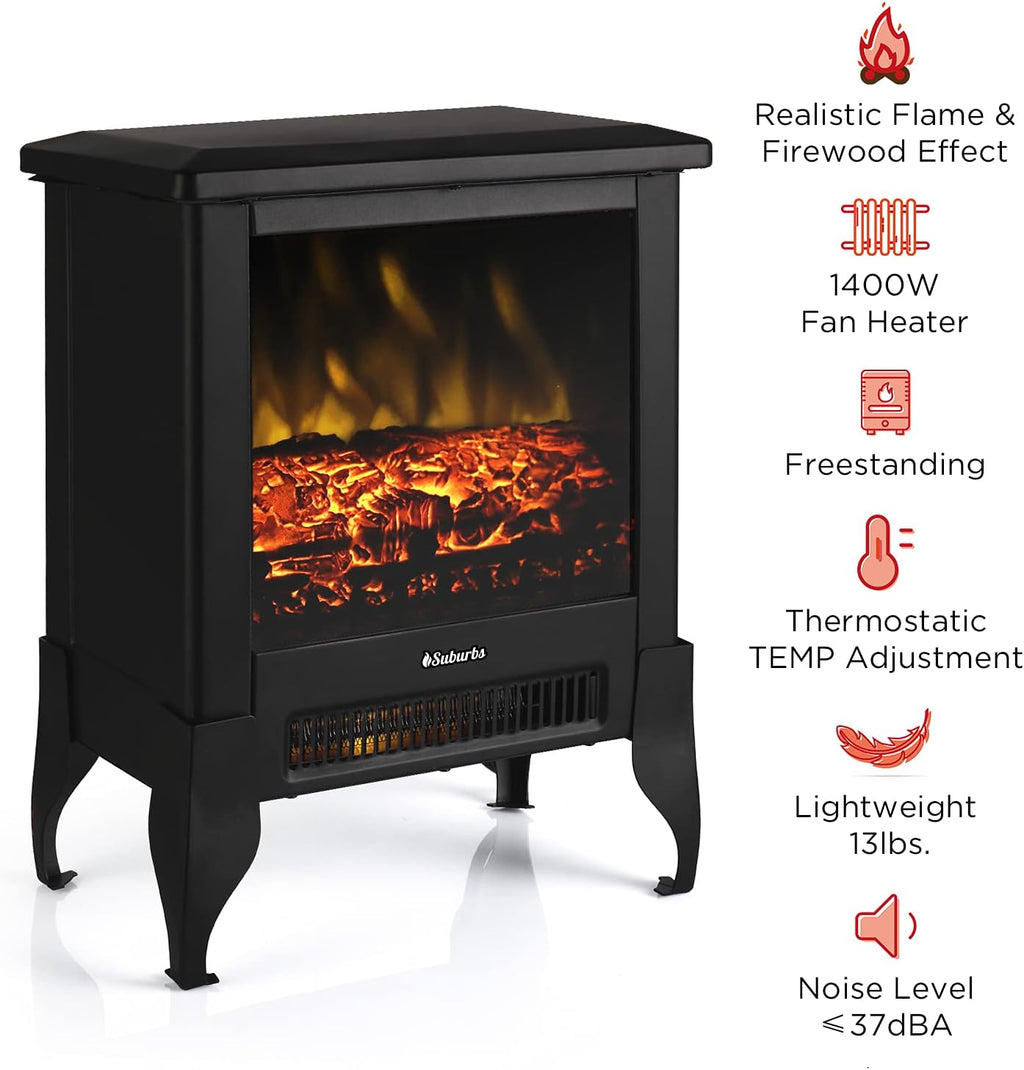 Compact Electric Fireplace Stove, Freestanding, 18" 1400W D9440