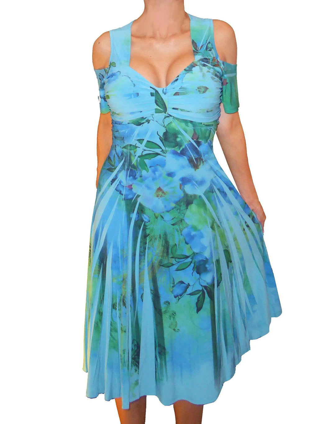 Blue Floral Cold Open Shoulders Cocktail Dress C506329