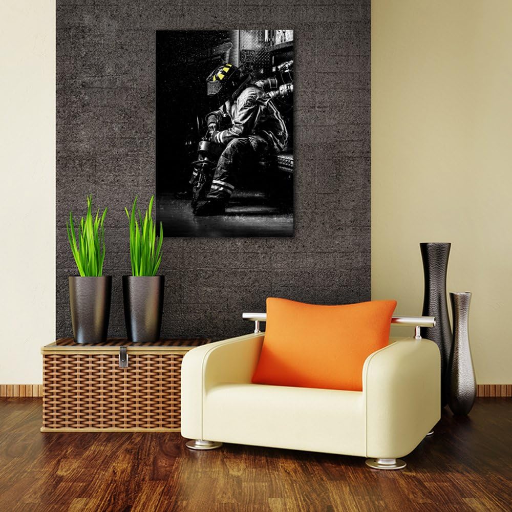 Exhausted Firefighter after Rescue Canvas Print Painting J313