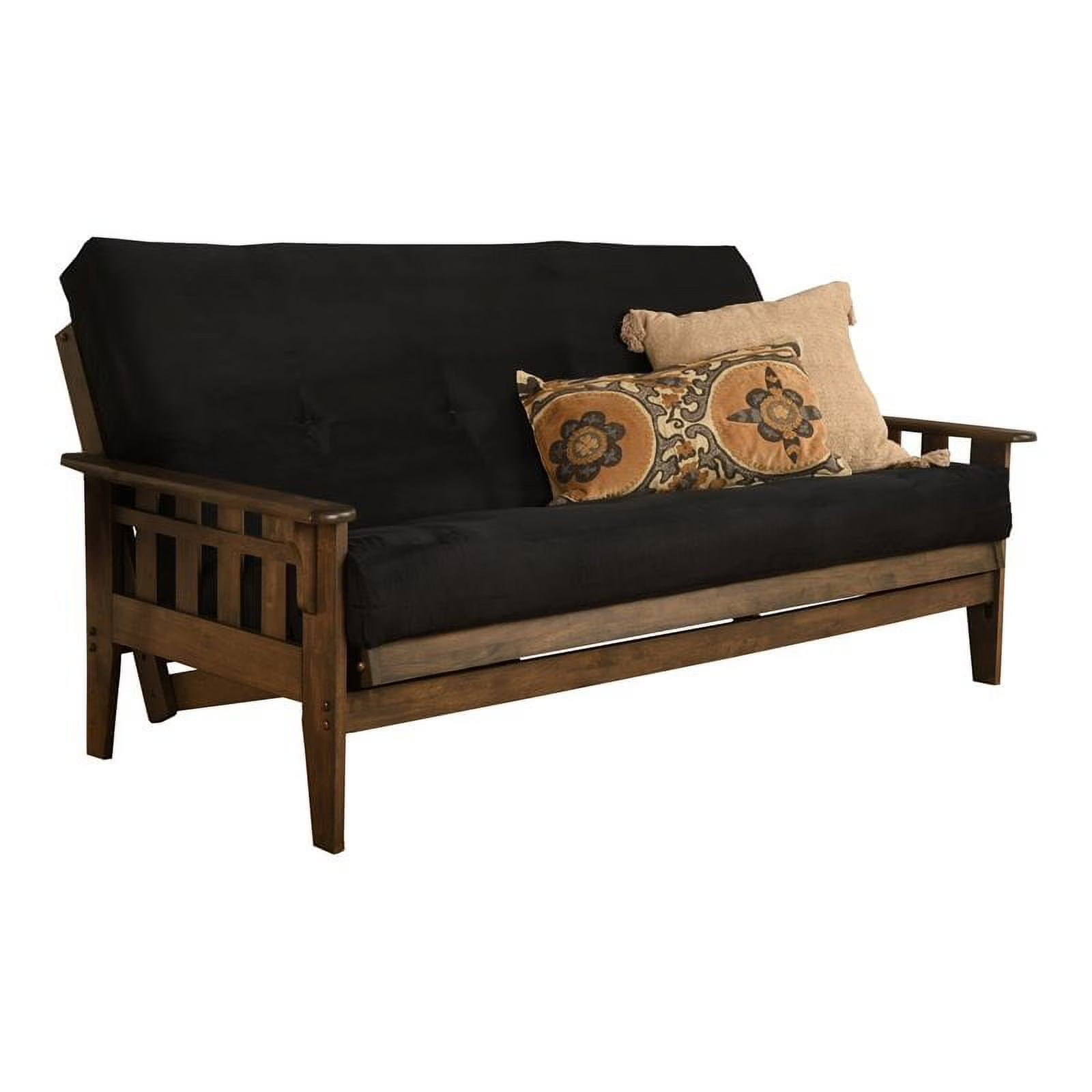 Queen Futon with Fabric Mattress in Black and Rustic Walnut U465576