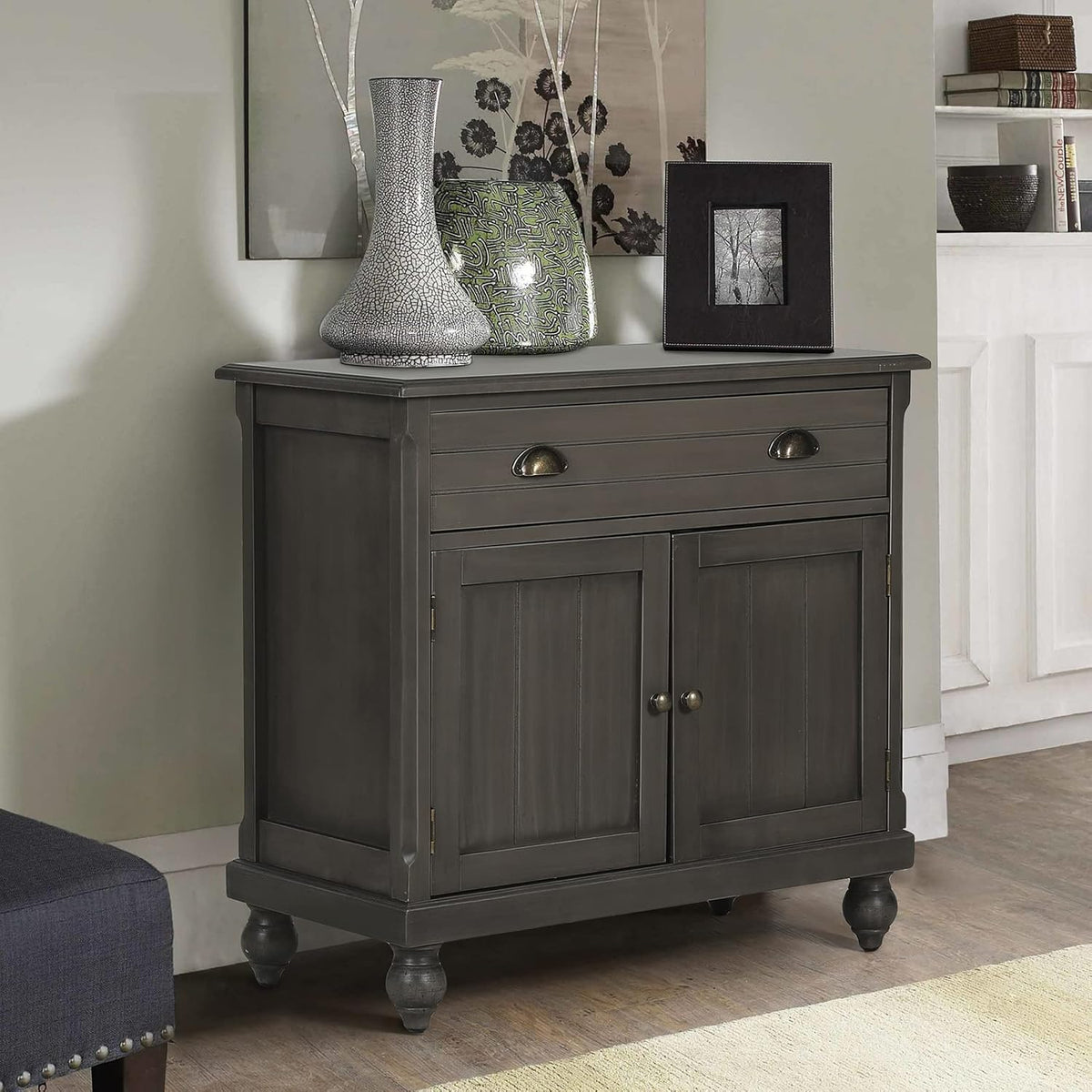 Grey 2 Doors Storage Cabinet with Drawer Buffet & Sideboard H61127