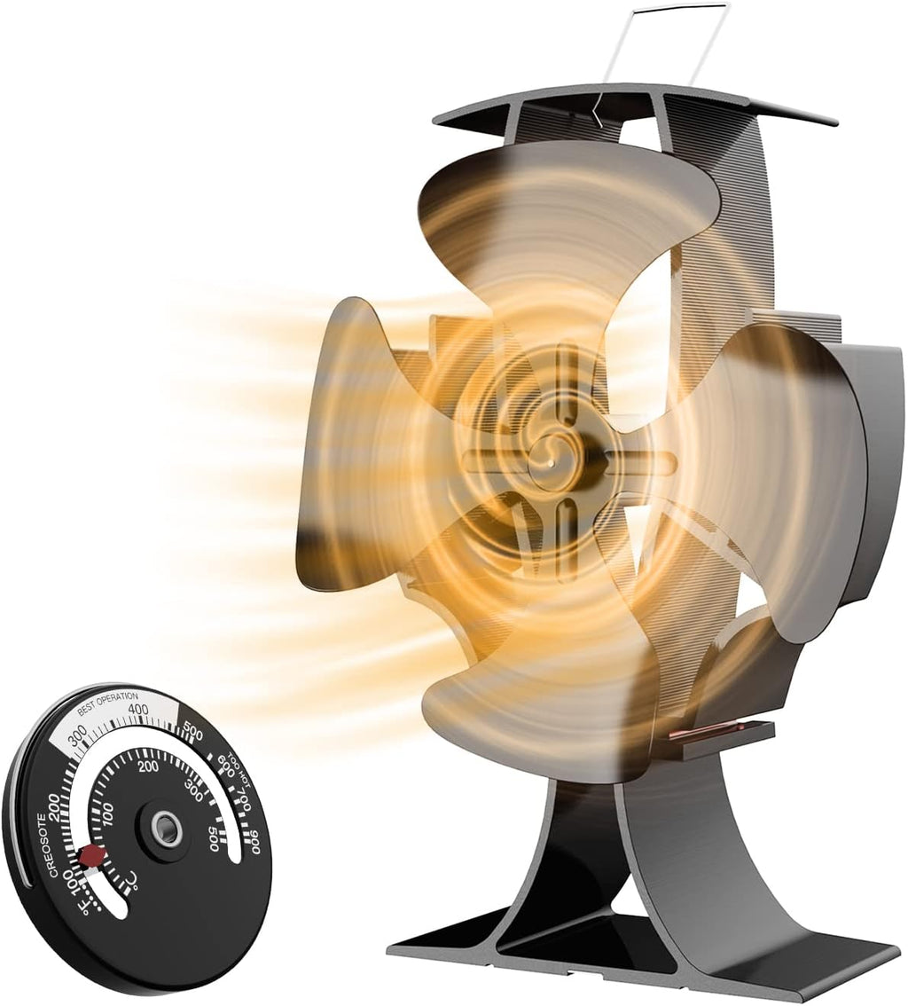 4-Blade Wood Stove Fan with Magnetic Thermometer, Pack of 2 S76899