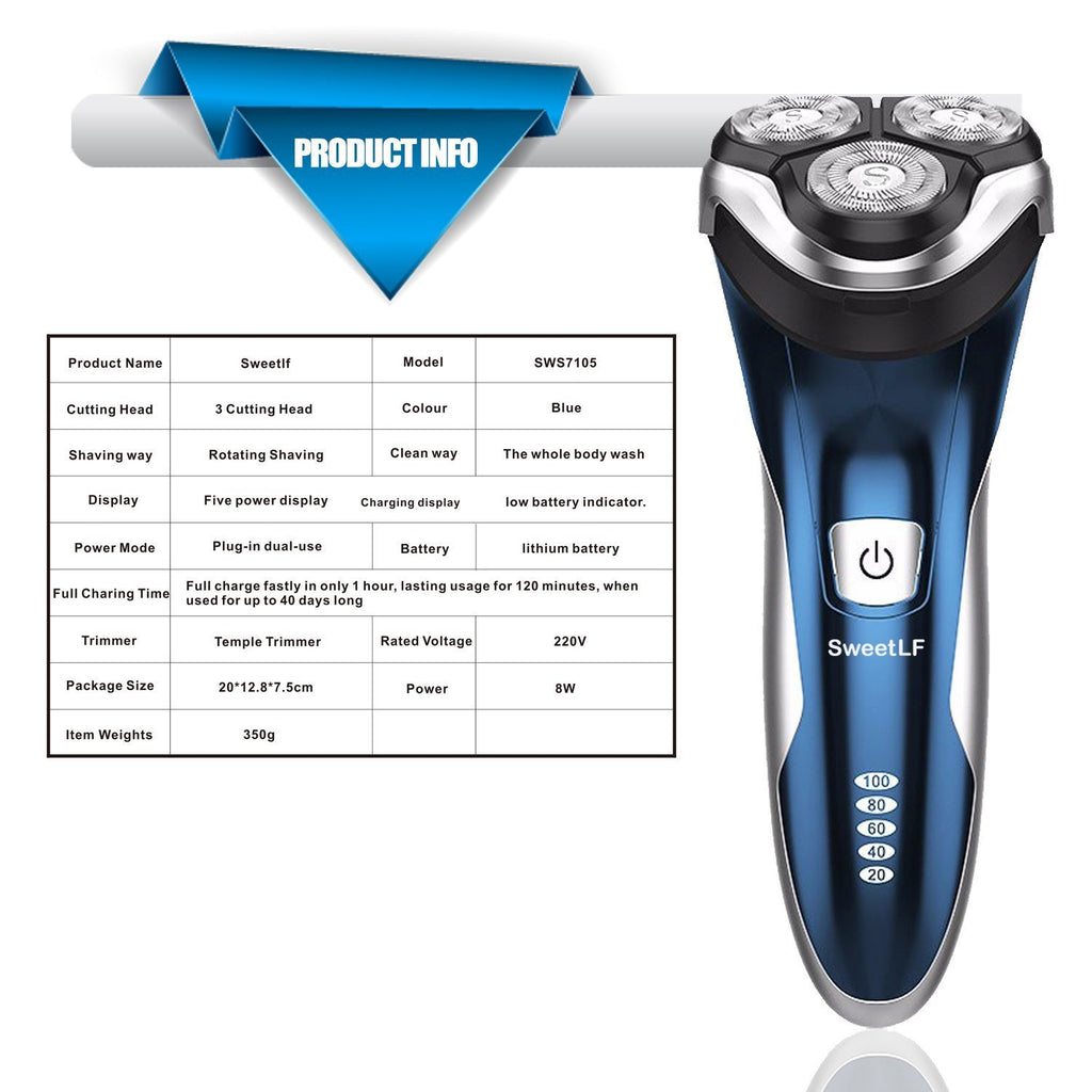 Blue Pack of 2 Rechargeable Waterproof Electric Shaver O4360