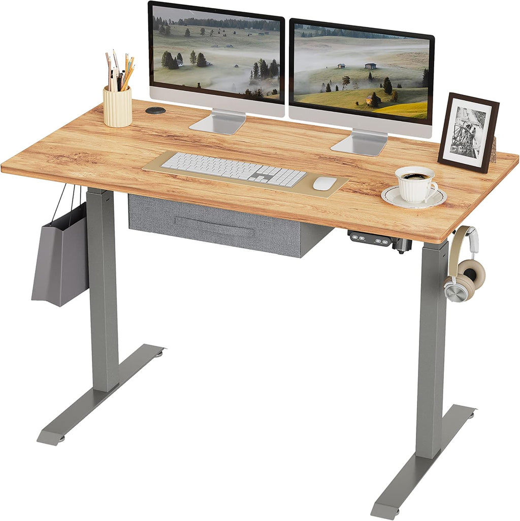 Adjustable Height Electric Standing Desk with Drawers, 48x24 Inches, Black Frame/Black Top X8536