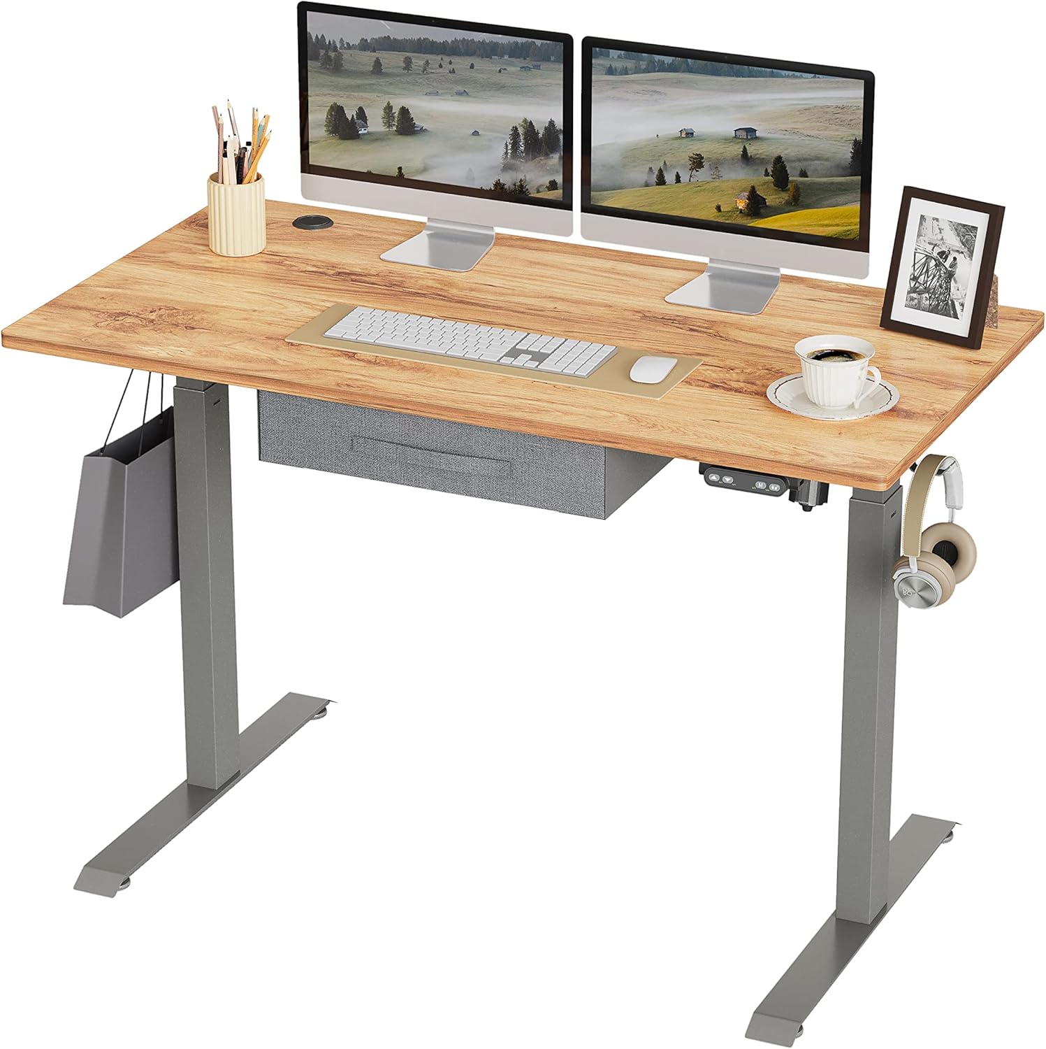 Adjustable Height Electric Standing Desk with Drawers, 48x24 Inches, Black Frame/Black Top X8536