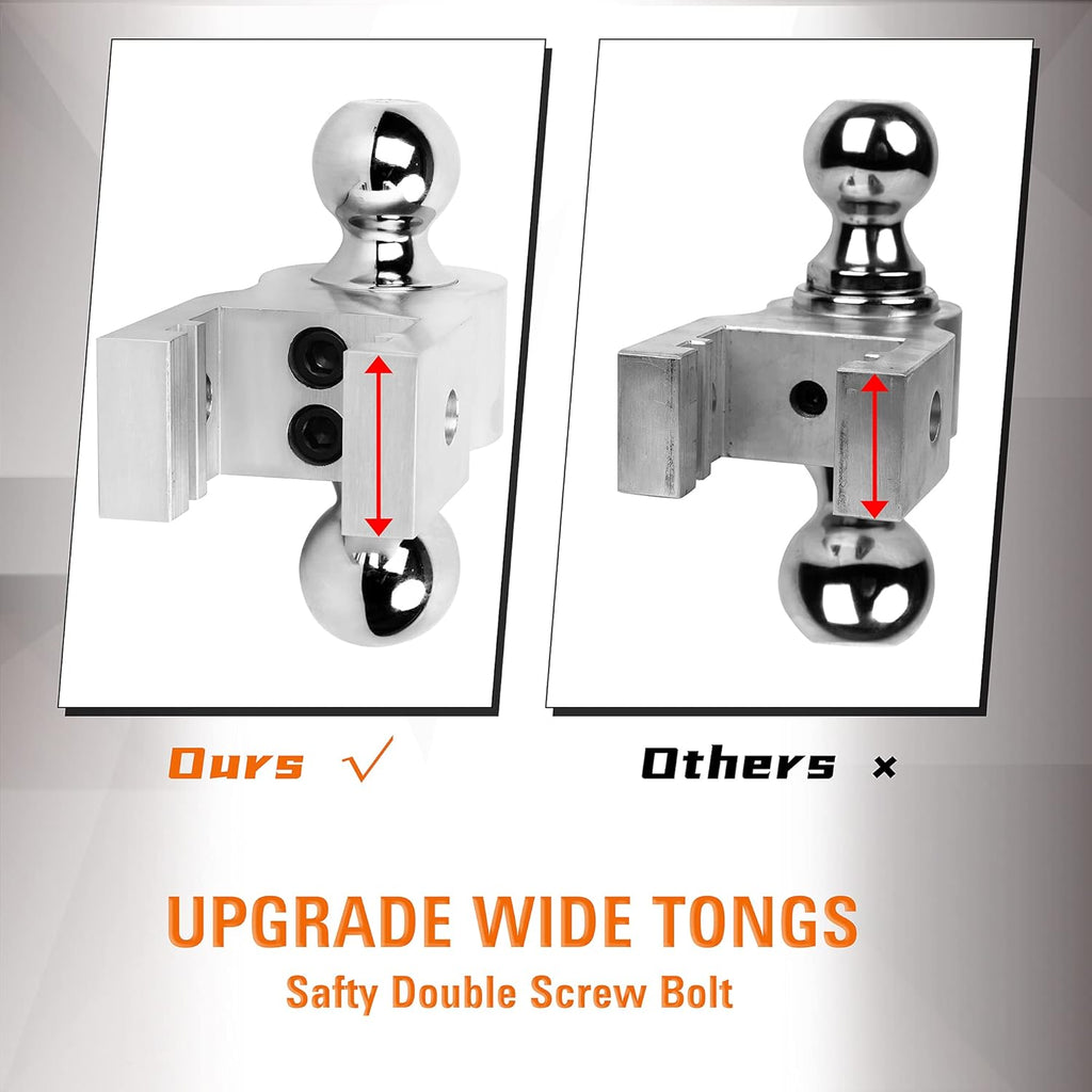 2 Inch Receiver Hitch, 8 Inch Drop/Rise, Dual Towing Balls with Double Pin Key Locks A201