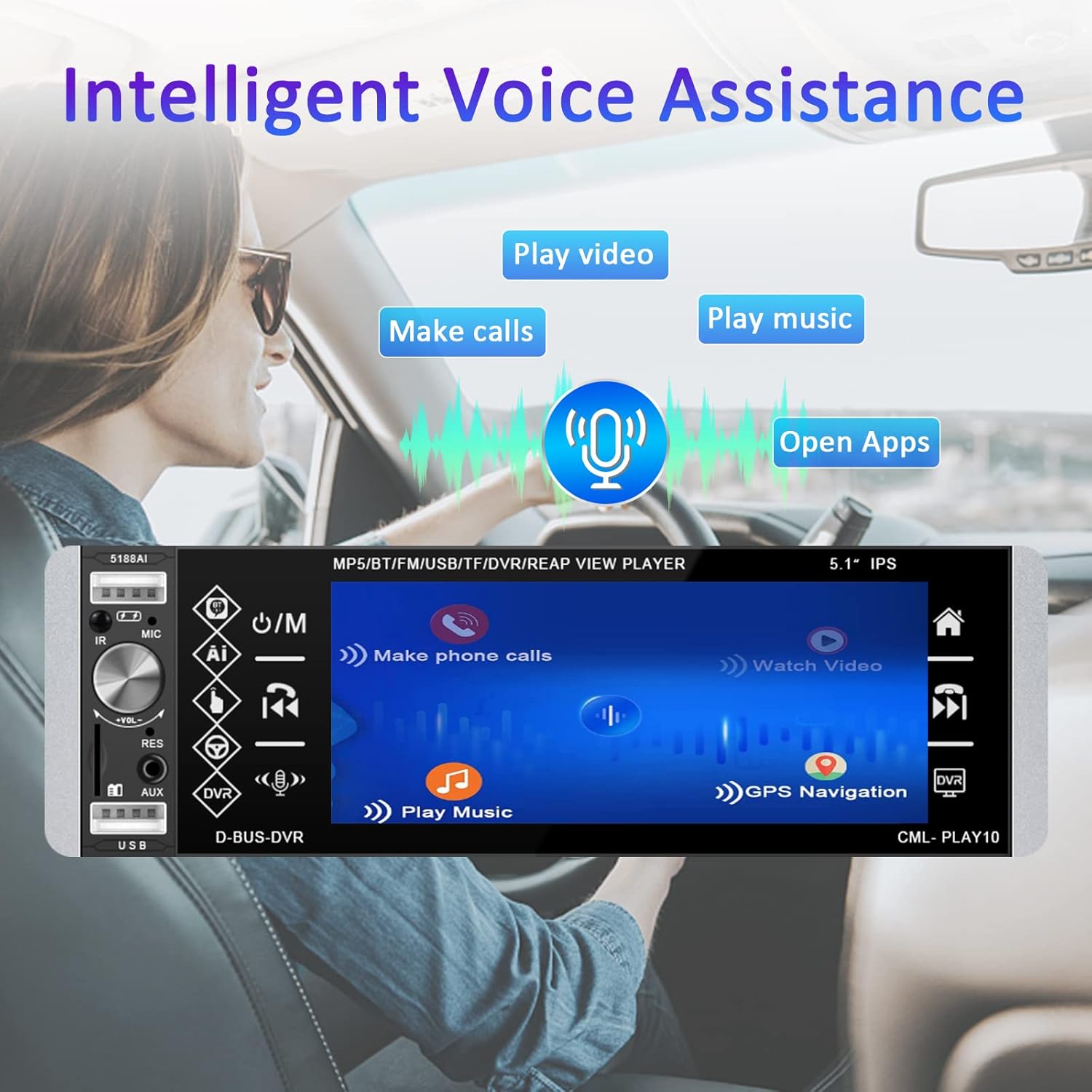 5.1 Inch HD Single Din Touchscreen Car Stereo with Bluetooth Backup Camera O924156