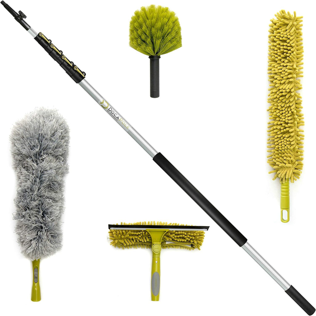 Telescoping Extension Pole Cleaning Kit with Window Squeegee, Washer, and 3 Dusting Attachments C88607