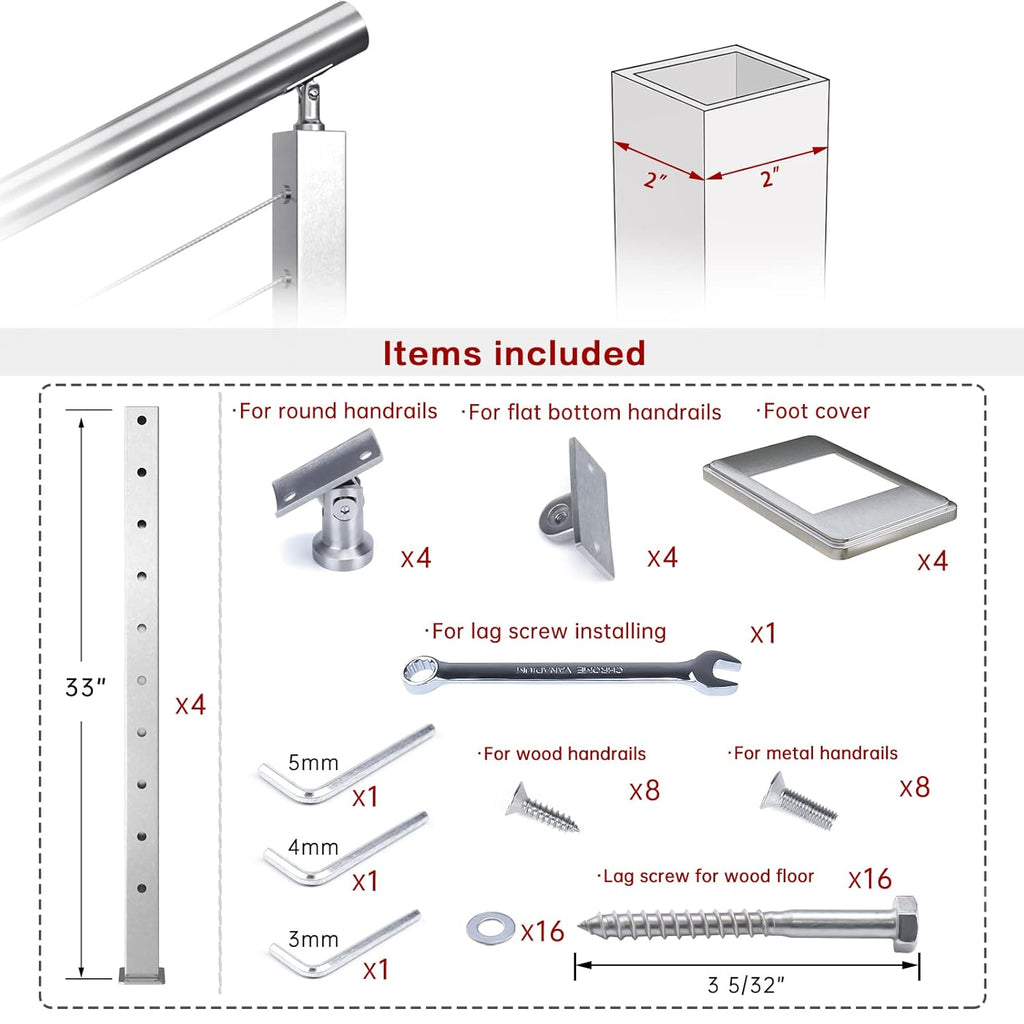 4Pack Stainless Steel Brushed Cable Railing Post Y2750