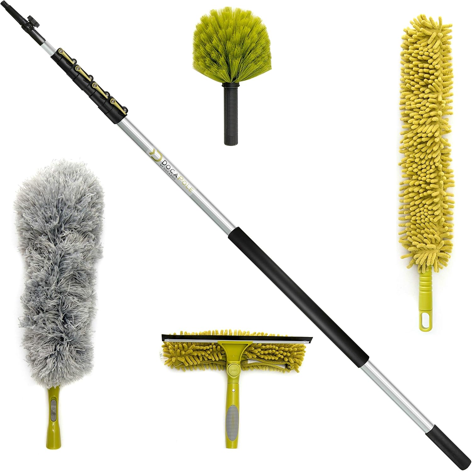 Telescoping Extension Pole Cleaning Kit with Window Squeegee, Washer, and 3 Dusting Attachments C88607