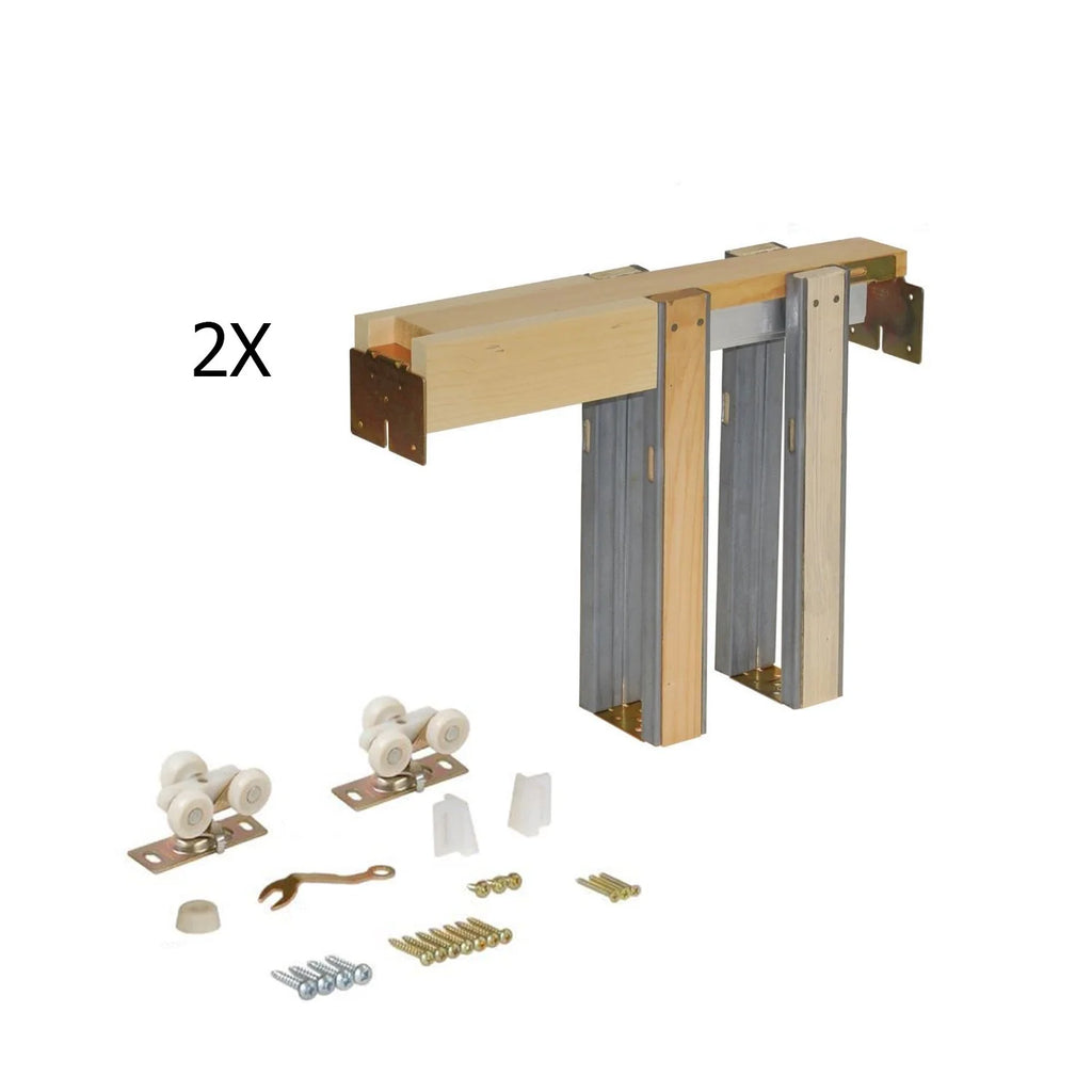 Sliding French Double Pocket Doors 36 x 96 inches Opaque Glass 2 Lites White Silk MDF Interior Doors P7504