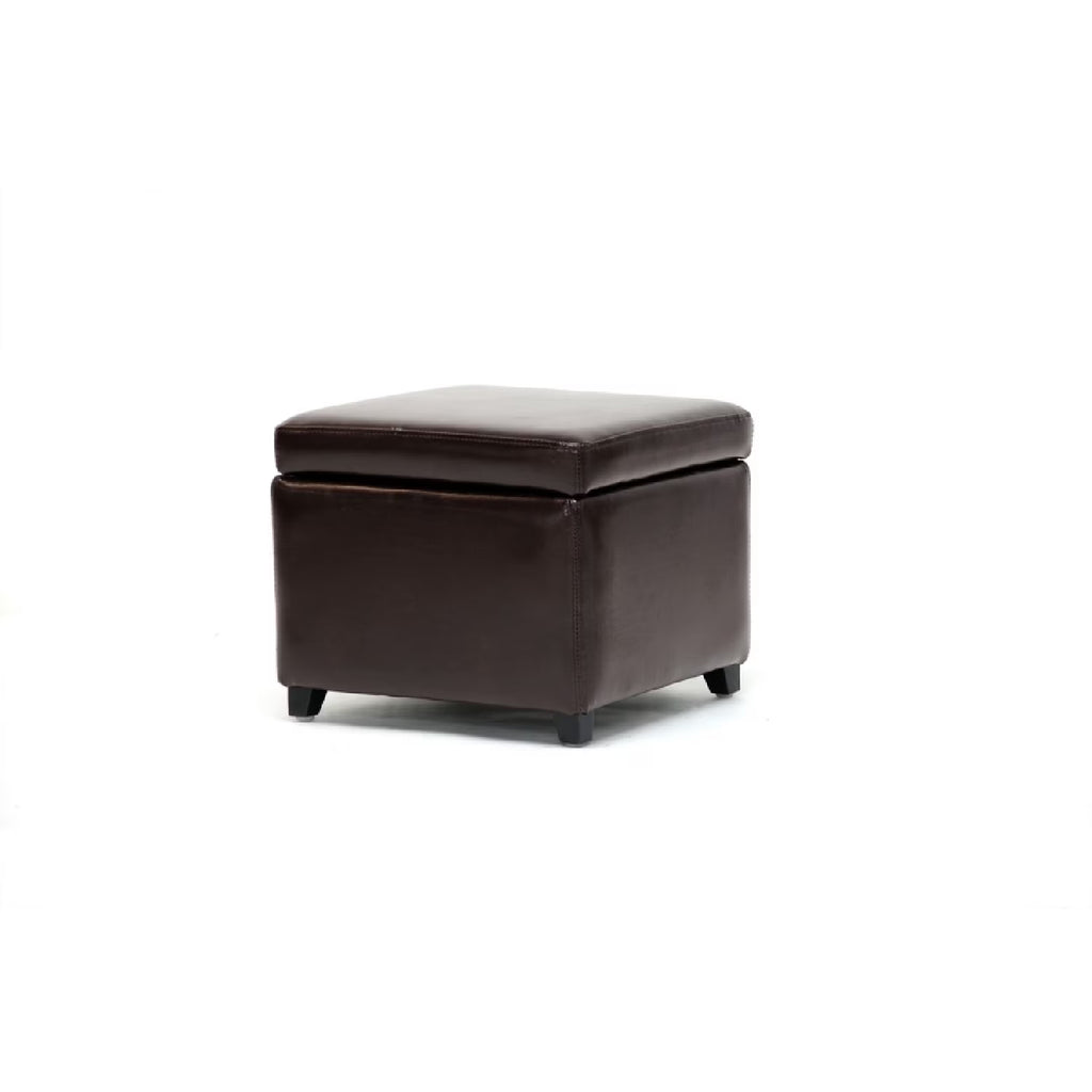 Dark Brown Faux Leather Storage Cube Ottoman D712